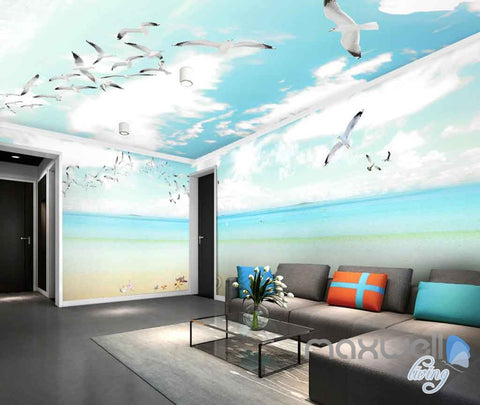 Image of 3D Seagulls Beach Heart Sunny Day Entire Room Wallpaper Wall Murals Prints IDCQW-000122