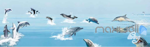 Image of 3D Dophins Chasing Play Entire Room Wallpaper Wall Murals Art Prints IDCQW-000126