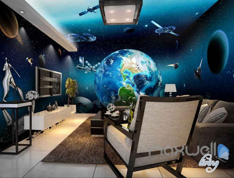 Image of 3D Earth View Satellite Universe Entire Room Wallpaper Wall Murals Art Prints  IDCQW-000127