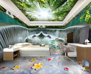 3D Huge Tree Forest Waterfall Entire room Wallpaper Wall Murals Art Prints IDCQW-000128