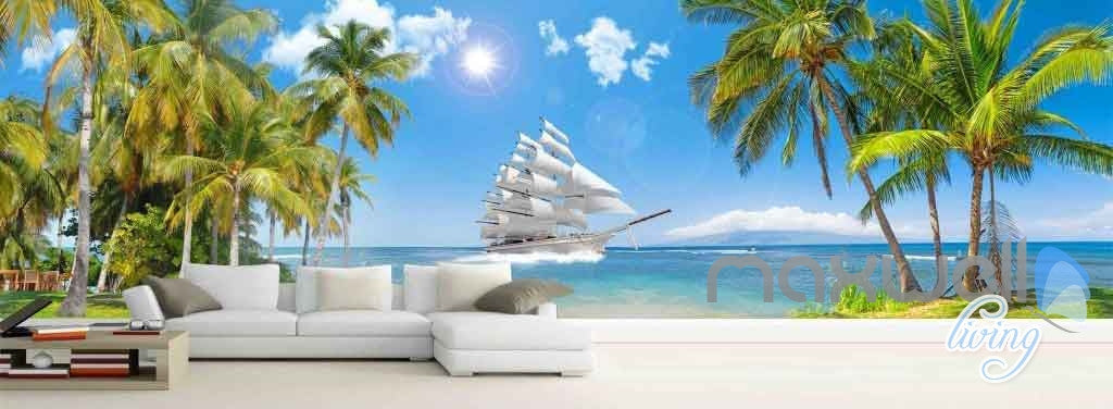 3D Tropical Island Sail Entire Living room Wallpaper Murals Art Prints IDCQW-000132