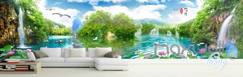 Image of 3D Wallterfall Lake View Entire Room Wallpaper Wall Murals Art Prints IDCQW-000135