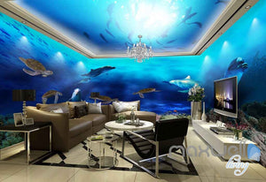 3D Fish Shoal Underwater Turtle Dophins Entire Room Wallpaper Wall Murals Art Prints IDCQW-000139