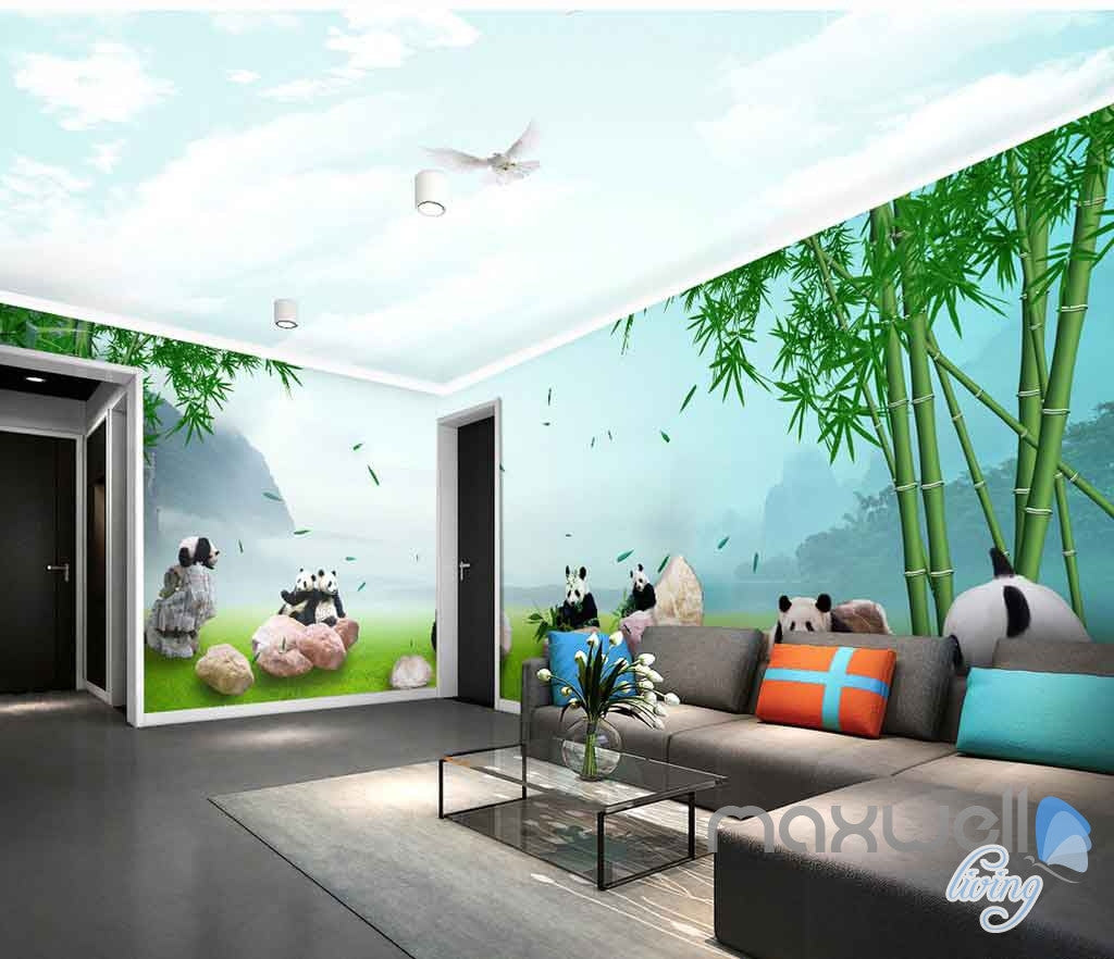 3D Panda Paradise Bamboo Entire Room Wallpaper Wall Murals Art IDCQW-000140