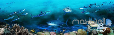 Image of 3D Sharks Shadow Underwater Entire Room Wallpaper Wall Murals Art Prints IDCQW-000142