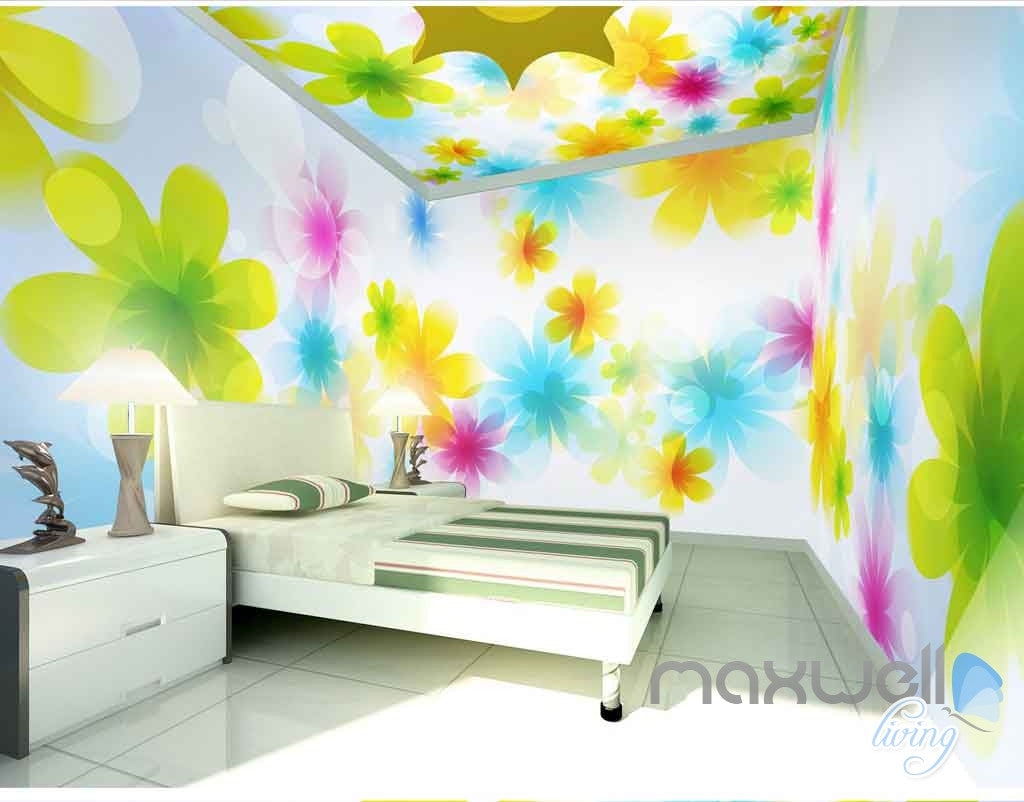 3D Bright Watercolor Flowers Entire Living Room Bedroom Wallpaper Wall Murals Art IDCQW-000146
