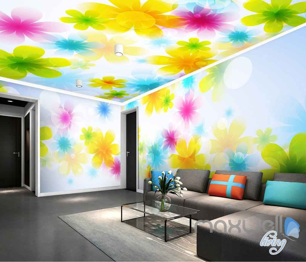 3D Bright Watercolor Flowers Entire Living Room Bedroom Wallpaper Wall Murals Art IDCQW-000146