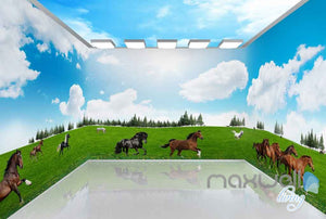 3D Running Hourses Grassland Entire Living Room Wallpaper Wall Murals Art IDCQW-000147
