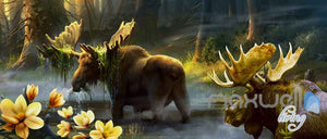 Forest Moose Flowers Entire Living Room Wallpaper Wall Murals Art Prints IDCQW-000151