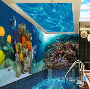 3D Coral Dophin Colorful Fish Entire Room Wallpaper Wall Mural Art Prints IDCQW-000159