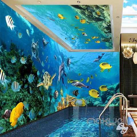Image of 3D Turtle Dophin Tropical Fish Entire Room Wallpaper Wall Mural Art Prints IDCQW-000160