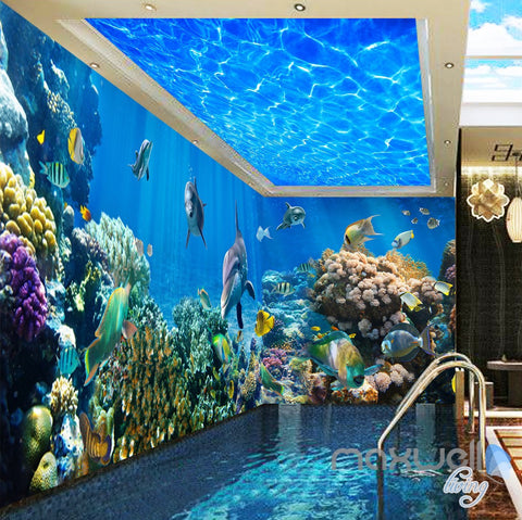 Image of Underwater world aquarium theme space entire room wallpaper wall mural decal IDCQW-000161