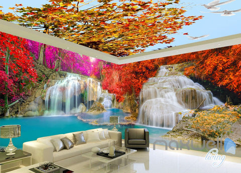 Image of 3D Maple Tree Waterfall Entire Room Wallpaper Wall Mural Art Prints IDCQW-000164