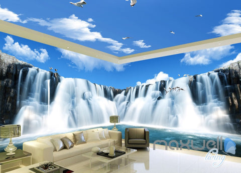 Image of 3D Large Waterfall Blue Sky Ceiling Entire Room Wallpaper Wall Mural Art Prints IDCQW-000165