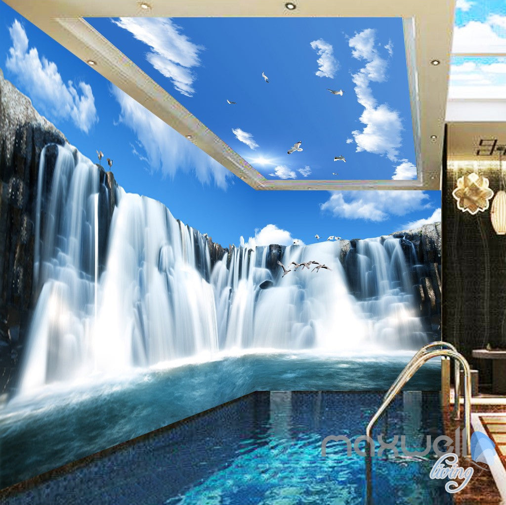 3D Large Waterfall Blue Sky Ceiling Entire Room Wallpaper Wall Mural Art Prints IDCQW-000165