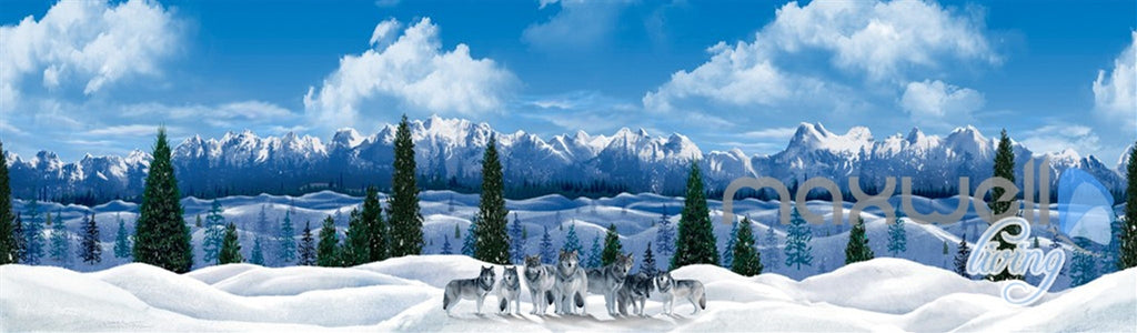 3D Snow Mountain Wolf Sky Clouds Ceiling Entire Room Wallpaper Wall Mural IDCQW-000170