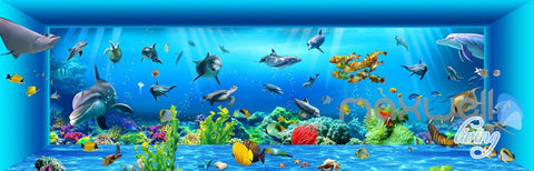 Image of 3D Auquarium View Ray Fish Entire Room Wallpaper Wall Mural Art Prints IDCQW-000171