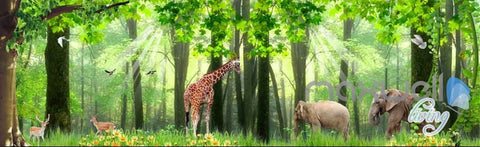 Image of 3D Froest Animals Grass Tree Entire Living Room Wallpaper Wall Mural Art IDCQW-000173
