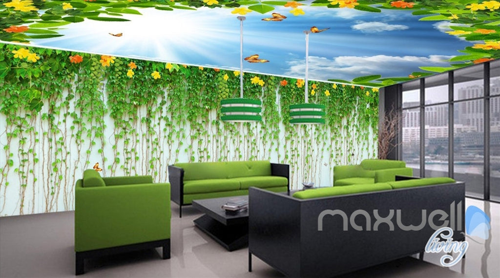 3D Flower Vine Butterfly Entire Living Room Wallpaper Wall Mural Art Prints IDCQW-000177