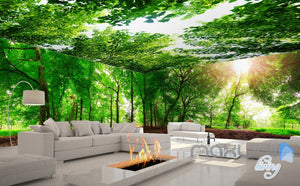 3D Green Sunshine Forest Deer Entire Living Room Wallpaper Wall Mural Art Prints  IDCQW-000178