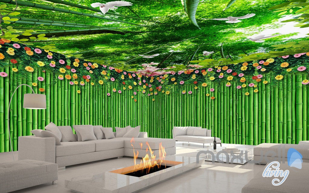 3D Bamboo Wall Flower Top Ceiling Entire Living Room Wallpaper Wall Mural Art IDCQW-000182