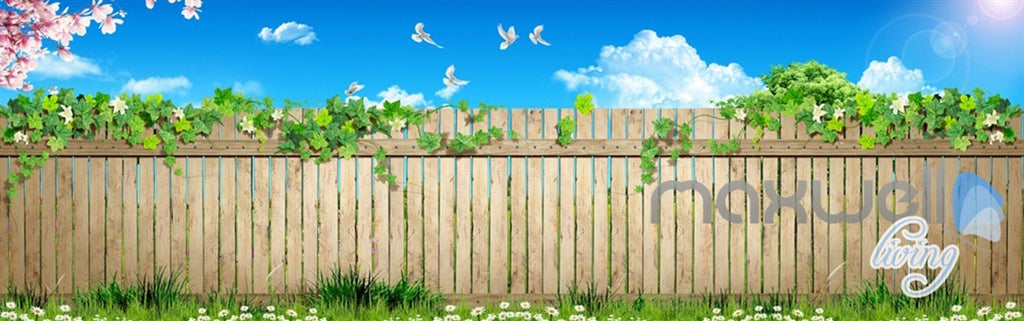 3D Garden Fence Flower Sunshine Sky Ceiling Entire Living Room Wallpaper Wall Mural IDCQW-000183