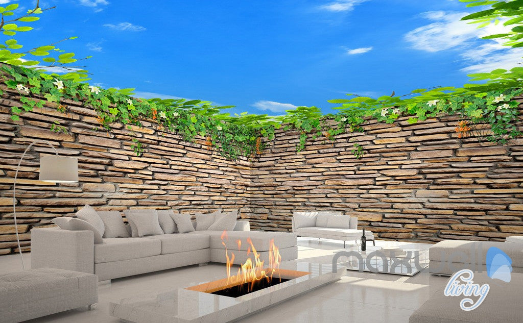 3D Vine Brick Wall Green Leaf Ceiling Entire Living Room Wallpaper Mural Decor Art IDCQW-000184