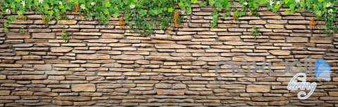 Image of 3D Vine Brick Wall Green Leaf Ceiling Entire Living Room Wallpaper Mural Decor Art IDCQW-000184