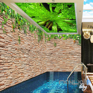3D Brick Wall Tree Top Ceiling Entire Living Room Wallpaper Mural Decor Art IDCQW-000185