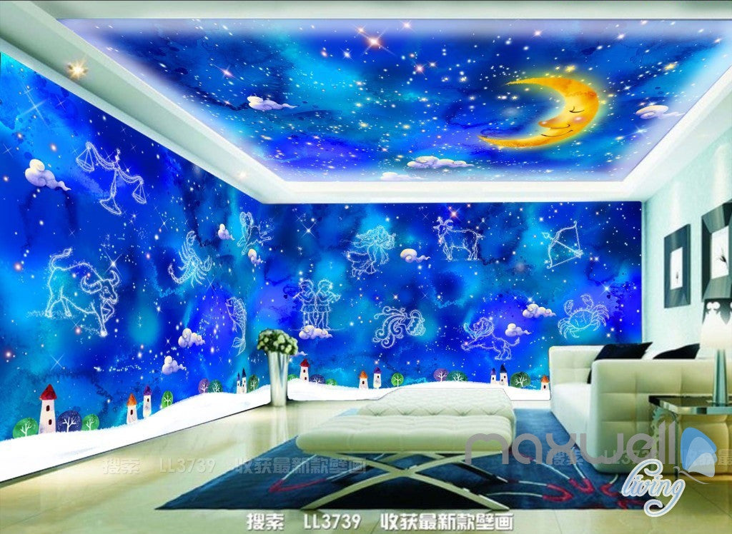 3D 12 Constellations Moon Ceiling Entire Living Room Wallpaper Wall Mural Art Decor IDCQW-000187