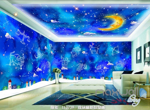 Image of 3D 12 Constellations Moon Ceiling Entire Living Room Wallpaper Wall Mural Art Decor IDCQW-000187