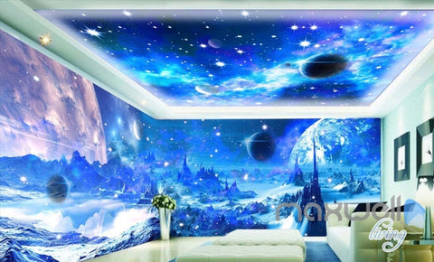Image of 3D Moon Surface Earth Planet Entire Living Room Wallpaper Wall Mural Art Decor  IDCQW-000188