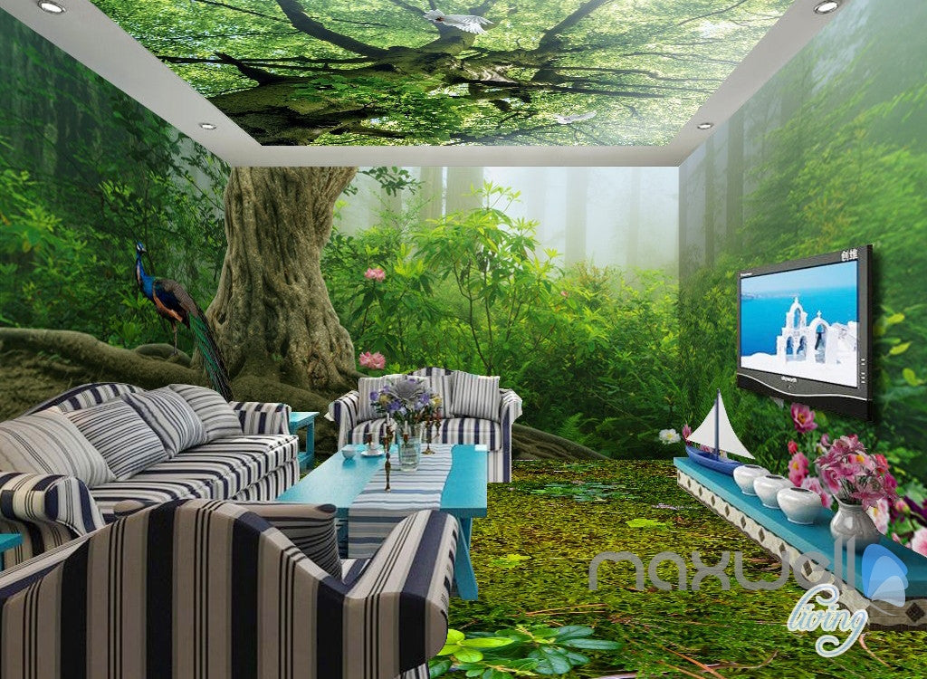 3D Forest Fog Tree Top Ceiling Entire Living Room Wallpaper Wall Mural Art Decor IDCQW-000193