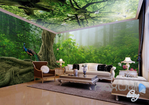 Image of 3D Forest Fog Tree Top Ceiling Entire Living Room Wallpaper Wall Mural Art Decor IDCQW-000193