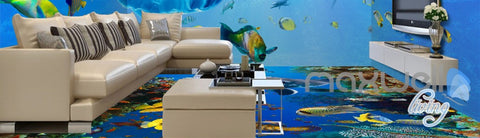 Image of 3D Dophin Fish Shoal Undersea Entire Living Room Wallpaper Wall Mural Art Decor Prints IDCQW-000194