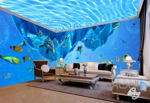 Image of 3D Dophin Fish Shoal Undersea Entire Living Room Wallpaper Wall Mural Art Decor Prints IDCQW-000194