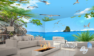 3D Tree Sea Cliff Dophin Play Entire Living Room Wallpaper Wall Mural Art Decor  IDCQW-000196