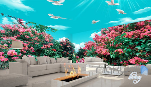 Image of 3D Flowers Tree Birds Sunshine Sky Entire Living Room Wallpaper Wall Mural Art Decor IDCQW-000197