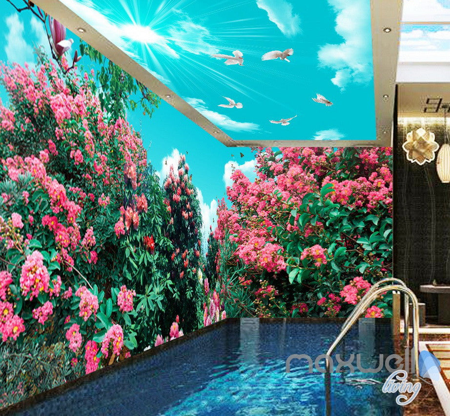 3D Flowers Tree Birds Sunshine Sky Entire Living Room Wallpaper Wall Mural Art Decor IDCQW-000197