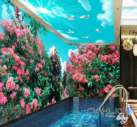 Image of 3D Flowers Tree Birds Sunshine Sky Entire Living Room Wallpaper Wall Mural Art Decor IDCQW-000197
