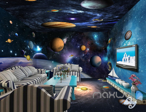 Image of 3D Universe Galaxy Planets Sky Entire Living Room Wallpaper Wall Mural Art Decor Prints IDCQW-000198