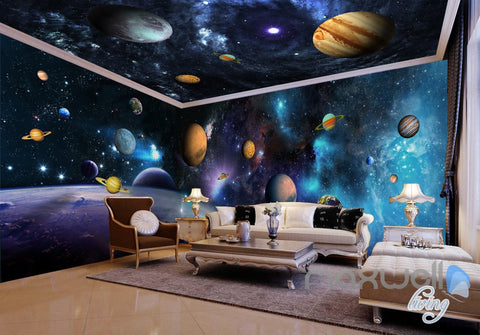 Image of 3D Universe Galaxy Planets Sky Entire Living Room Wallpaper Wall Mural Art Decor Prints IDCQW-000198
