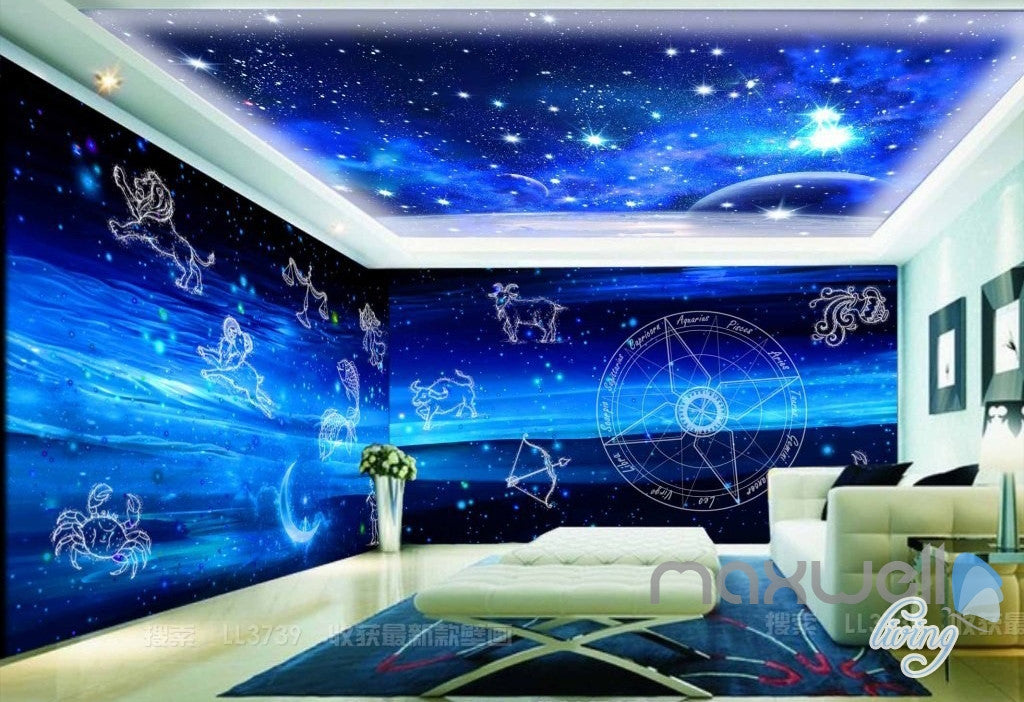 3D Aries Taurus Gemini Leo Virgo Night Sky Entire Room Bedroom Wallpaper Wall Mural Art IDCQW-000200