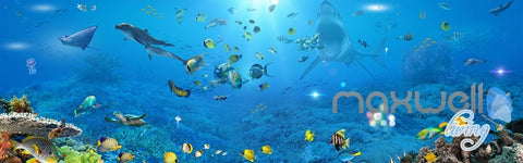 Image of 3D Underwater View Ray Fish Entire Room Bathroom Wallpaper Wall Mural Art Decor Prints IDCQW-000203
