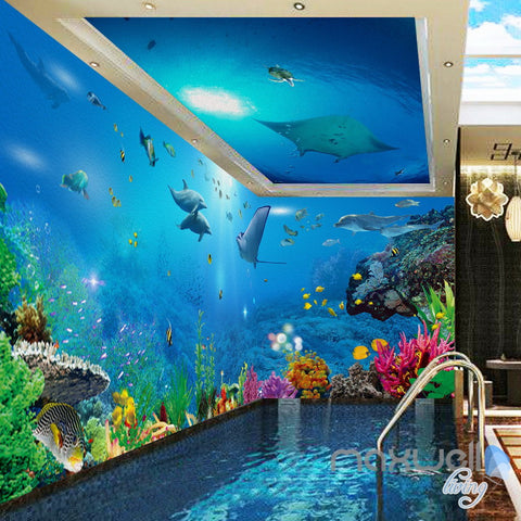 Image of 3D Ray Coral Reef Fish Entire Room Bathroom Wallpaper Wall Mural Art Decor Prints IDCQW-000205
