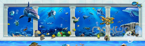 Image of 3D Shimmering Water Ceiling Dophin Window View Entire Room Bathroom Wallpaper Wall Mural Art IDCQW-000212