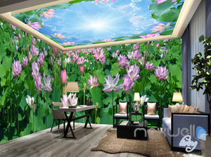 3D Lotus Lilypad Pond Entire Room Bathroom Wallpaper Wall Mural Art Decor Prints IDCQW-000214