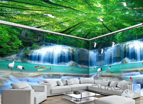 3D Fish Waterfall Tree Top Ceiling Entire Room Wallpaper Wall Mural Art Decor Prints IDCQW-000217