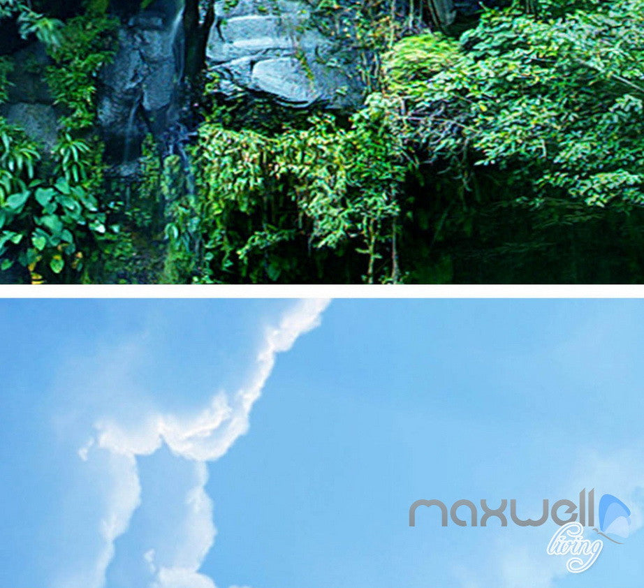 3D Long Waterfall Mountain Blue Sky Mountain Entire Room Wallpaper Wall Mural Art Decor IDCQW-000218