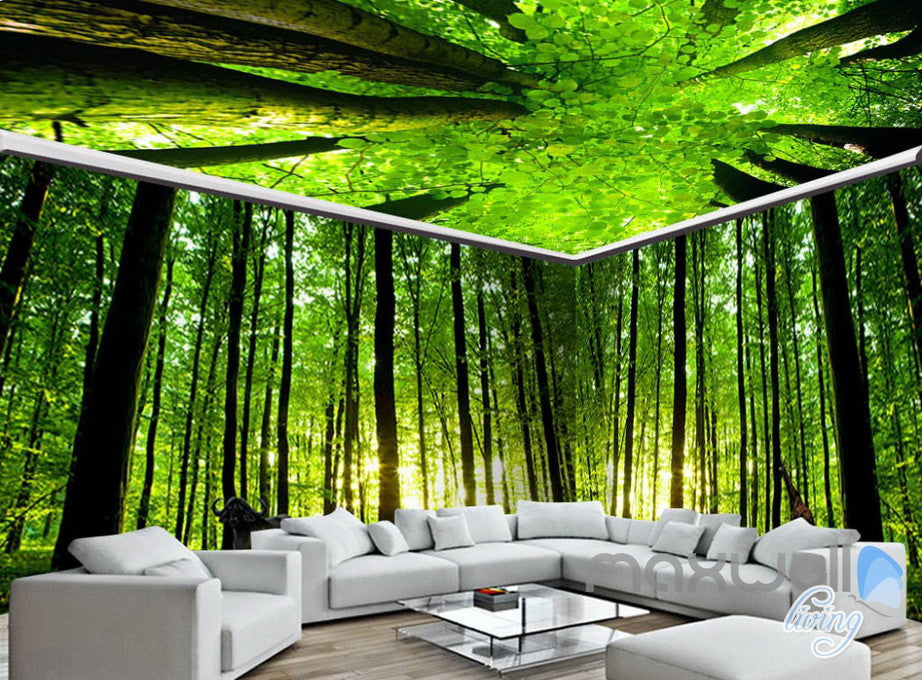 3D Animals Green Forest Tree Top Entire Living Room Wallpaper Wall Mural Art Decor IDCQW-000220